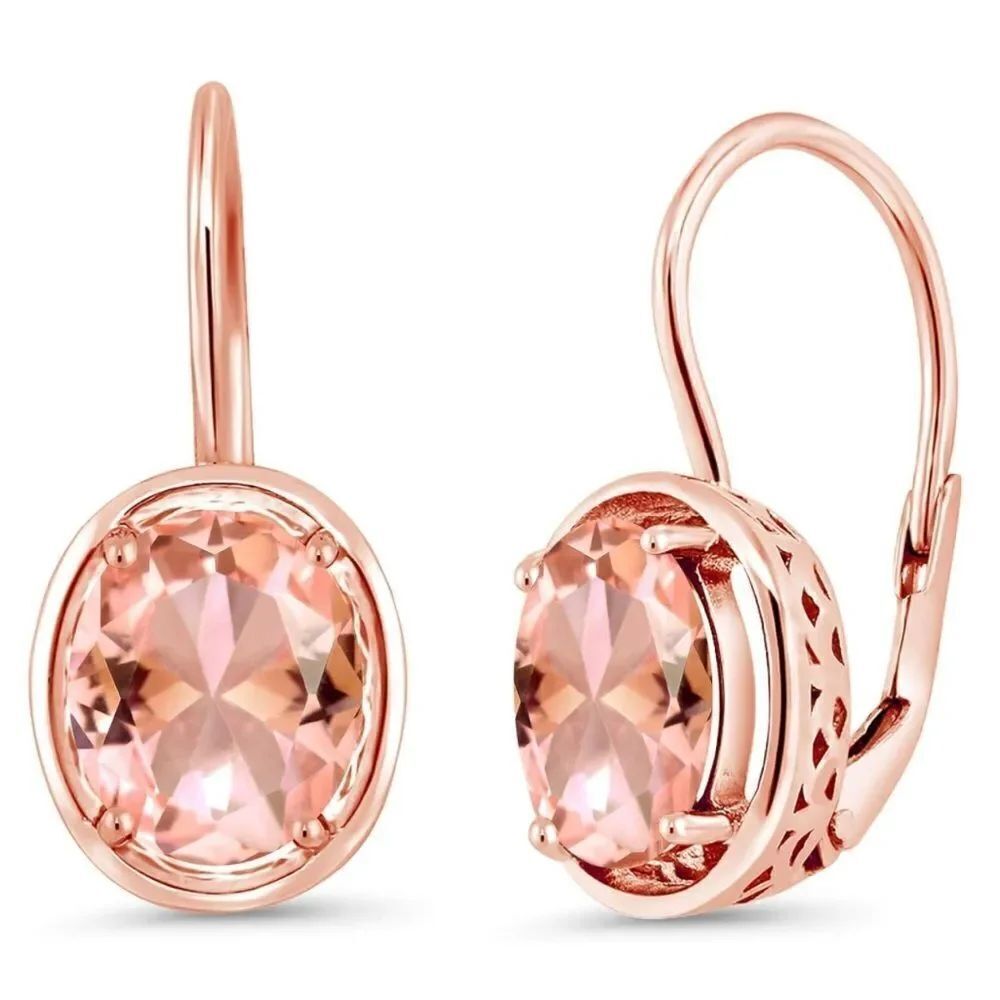 18K Rose Gold 925 with 4.00 Cttw Peach Morganite Oval Leverback Drop Earrings
